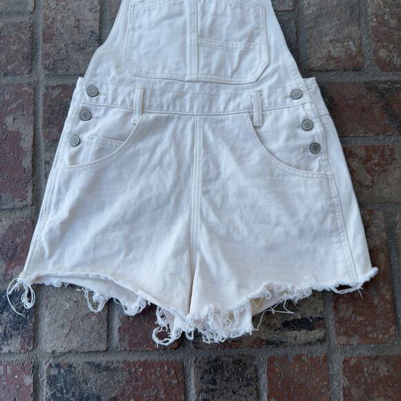J. Galt Shortalls Cream Raw Hem Shorts Overalls Size S Cotton - Picture 3 of 7